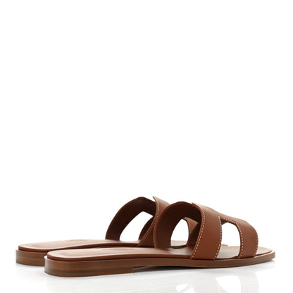 Hermes Box Calfskin Oran Sandals 37.5 Gold 4 of 8