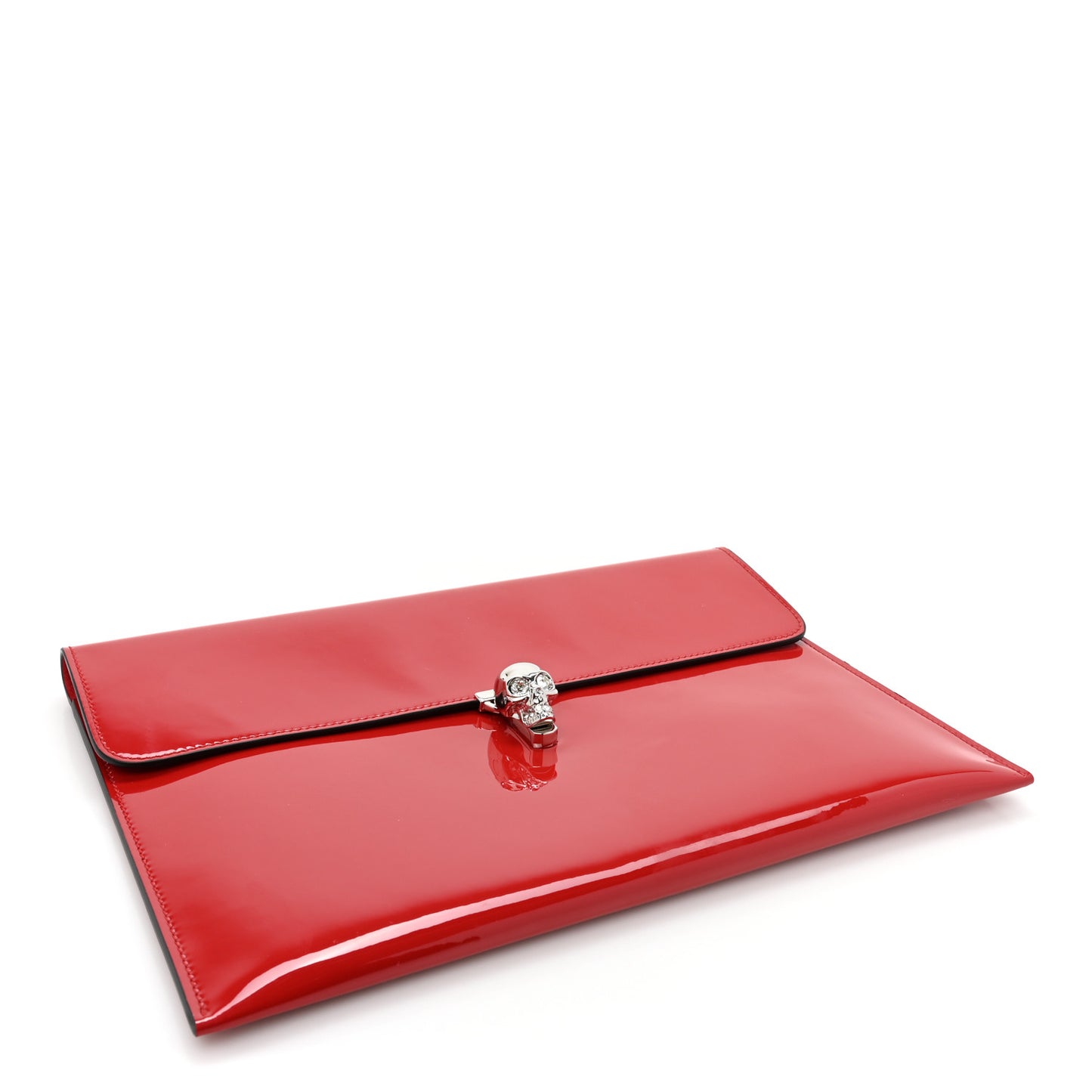 Patent Skull Lock Envelope Clutch Red