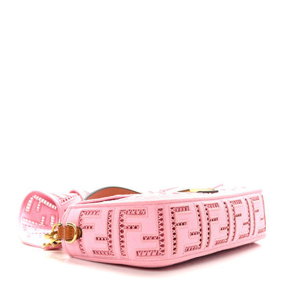 Fendi Canvas Cuoio Agata FF Ajour Embroidered Baguette Ciclamino Cuoio 4 of 10