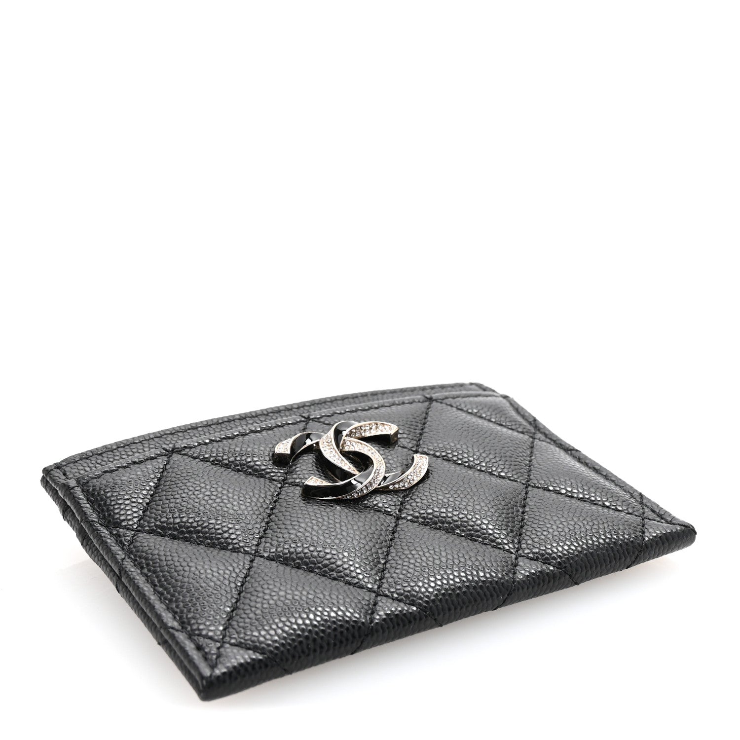 Chanel Caviar Quilted Crystal Enamel CC Card Holder Black 4 of 9