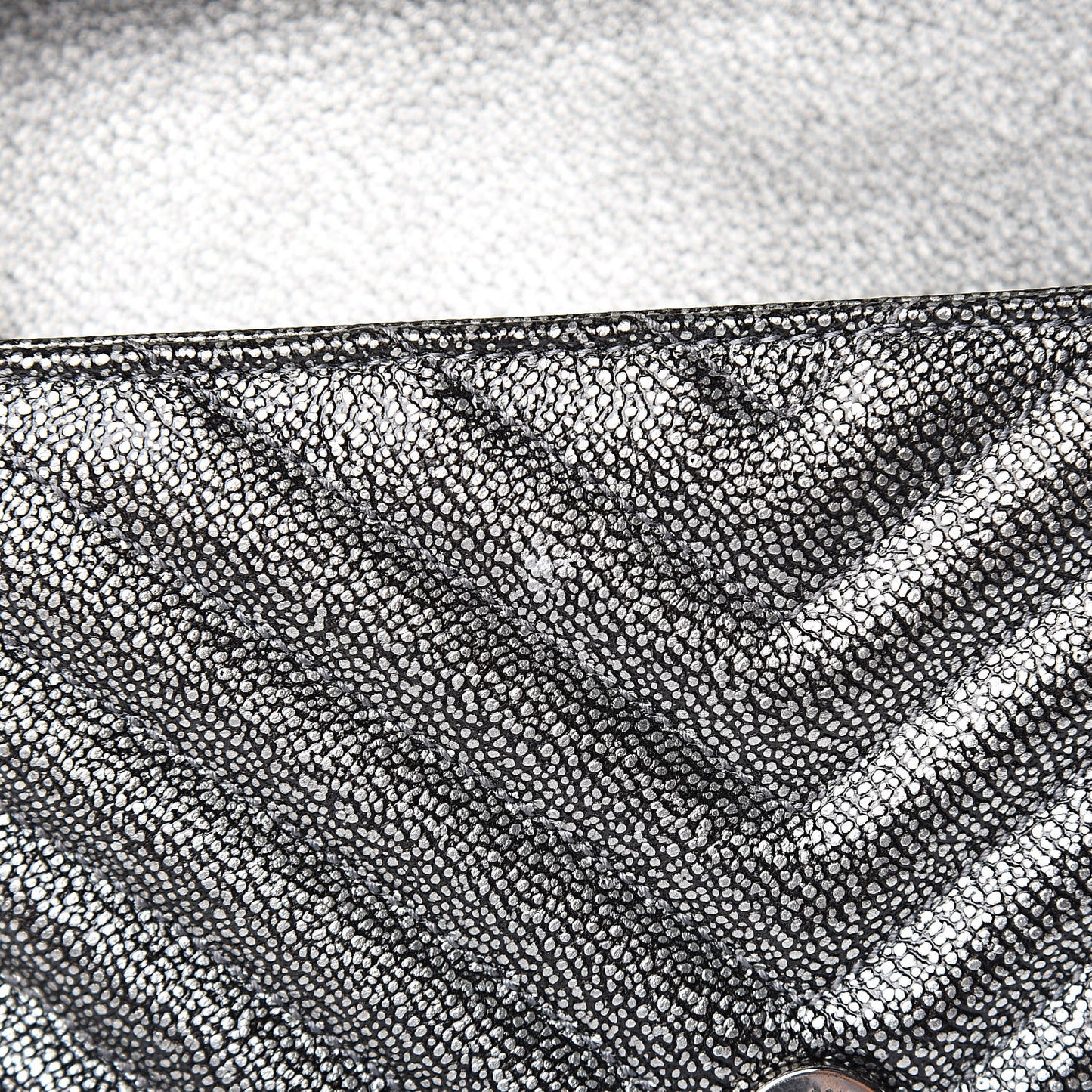Metallic Grain De Poudre Matelasse Chevron Monogram Medium College Bag Gunmetal