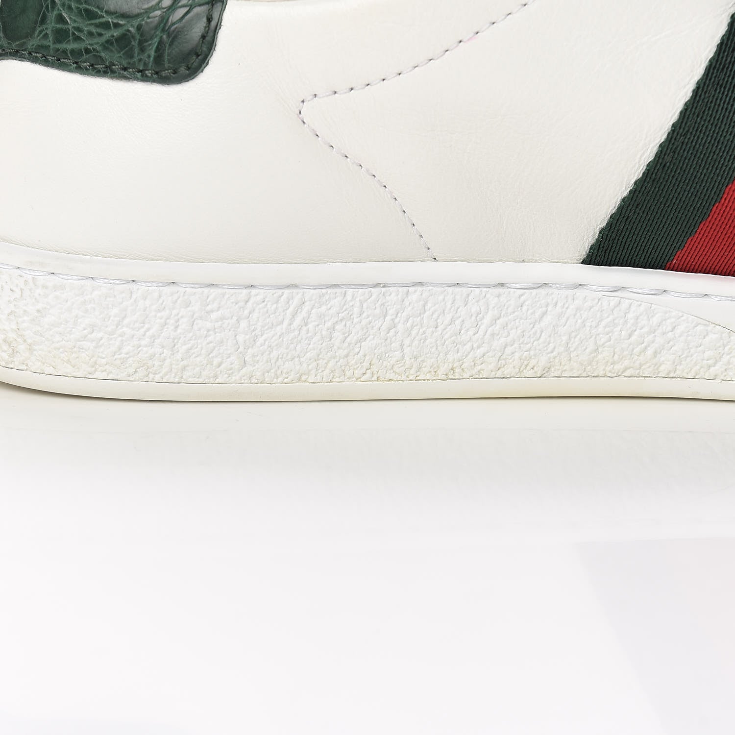 Gucci Calfskin Crocodile Web Womens Ace Sneakers 37.5 White Green 14 of 16