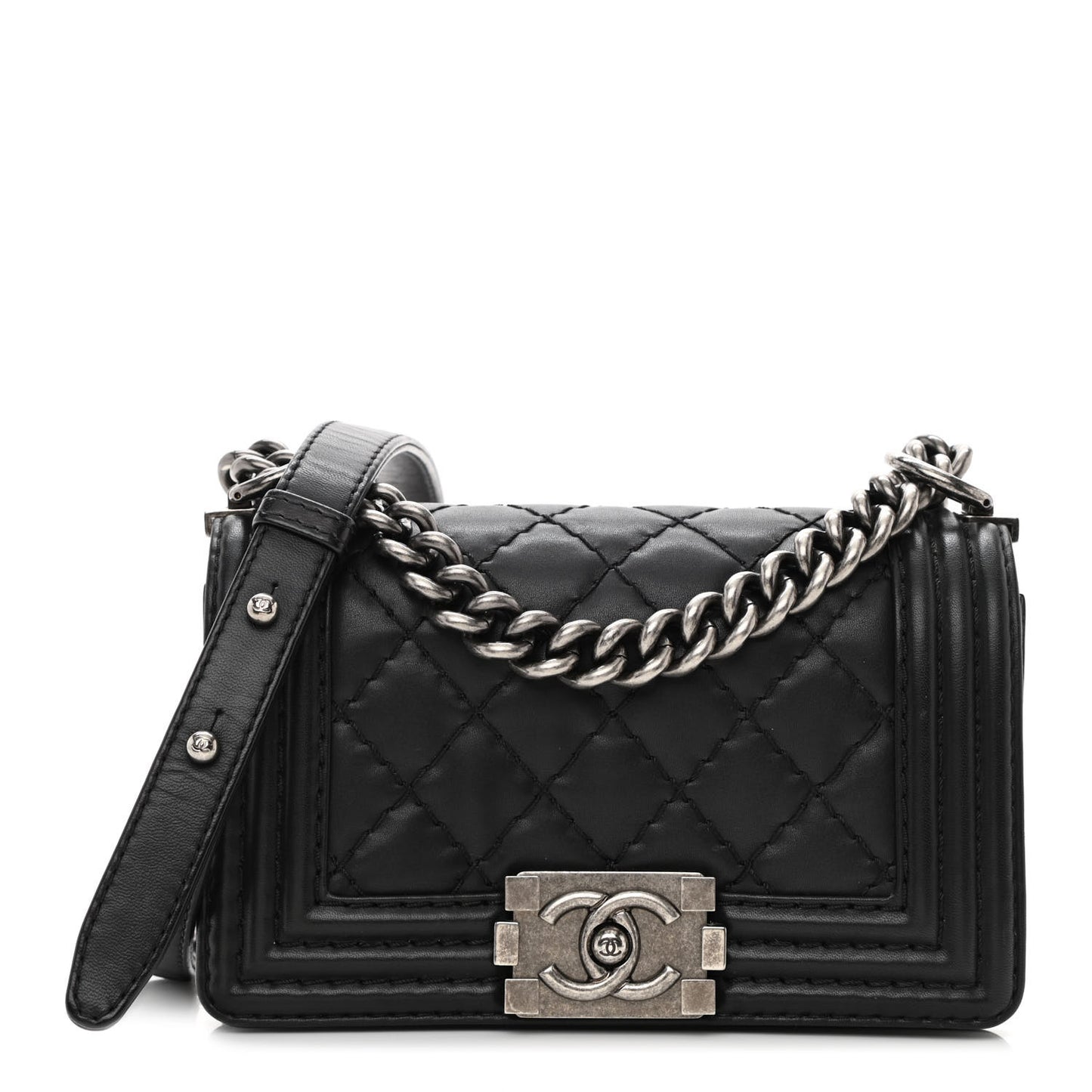 Calfskin Quilted Small Boy Flap Black