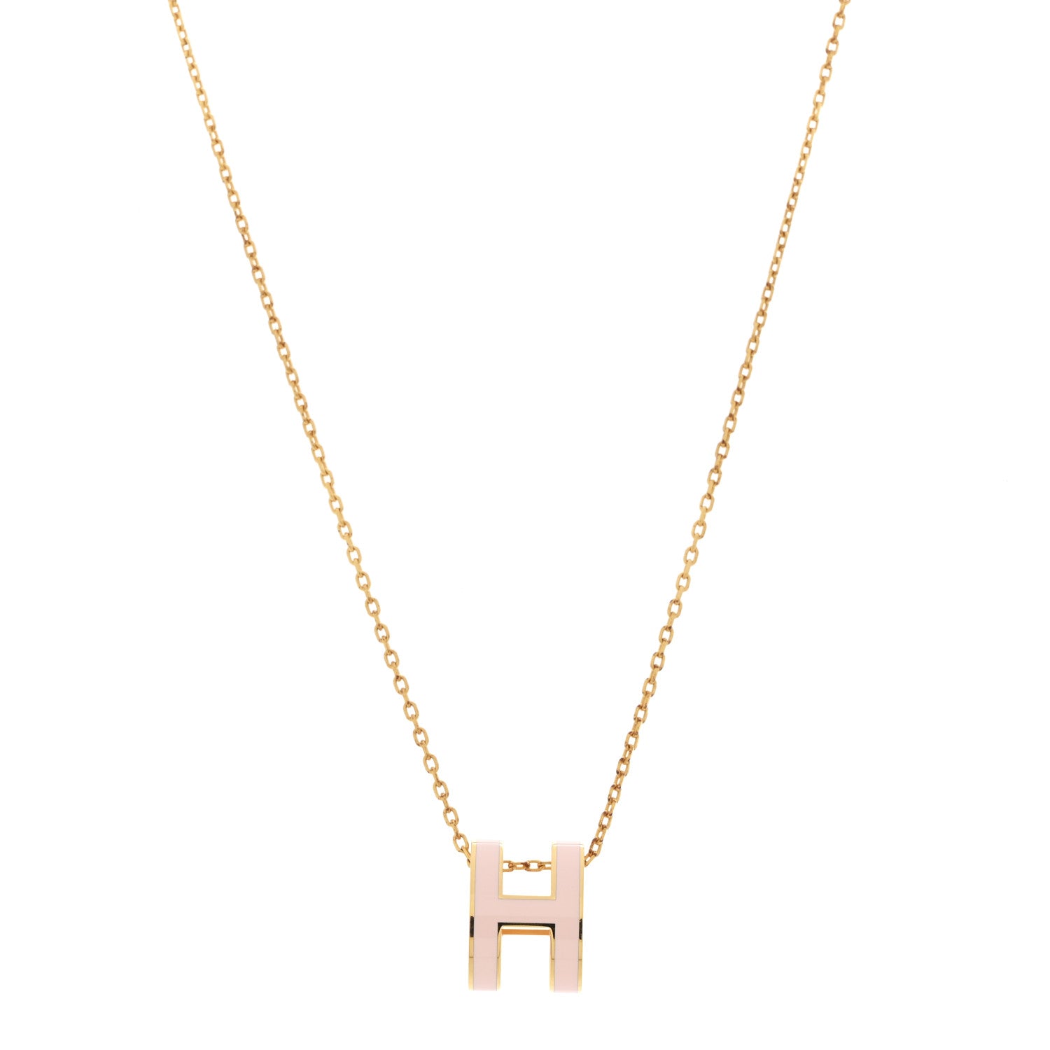 Hermes Lacquered Gold Pop H Pendant Necklace  Rose Dragee 1 of 7