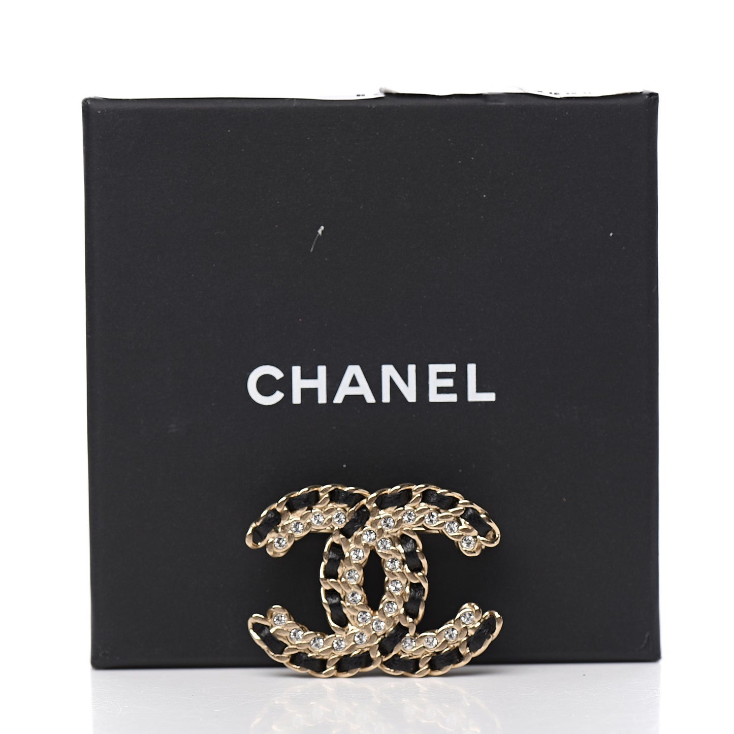 Lambskin Crystal Vintage Allure CC Chain Brooch Black Gold