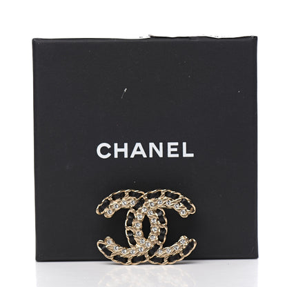 Chanel Lambskin Crystal Vintage Allure CC Chain Brooch Black Gold 4 of 4