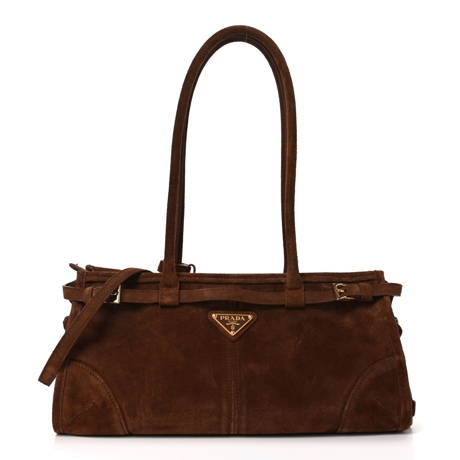 Prada Suede Triangle Medium Bonnie Shoulder Bag Cacao 1 of 9