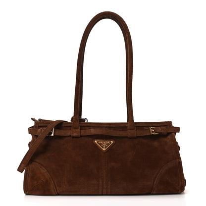 Prada Suede Triangle Medium Bonnie Shoulder Bag Cacao 1 of 9