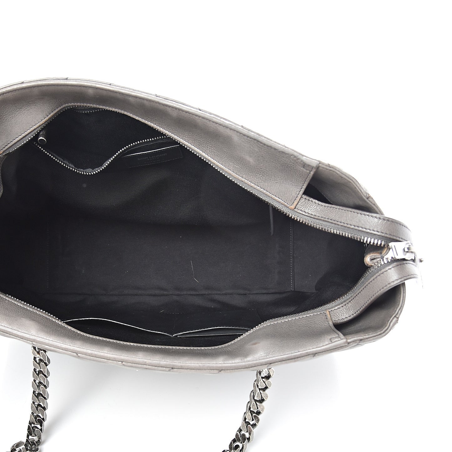 Sheepskin Matelasse Chevron Large Monogram Shopping Bag Light Coal