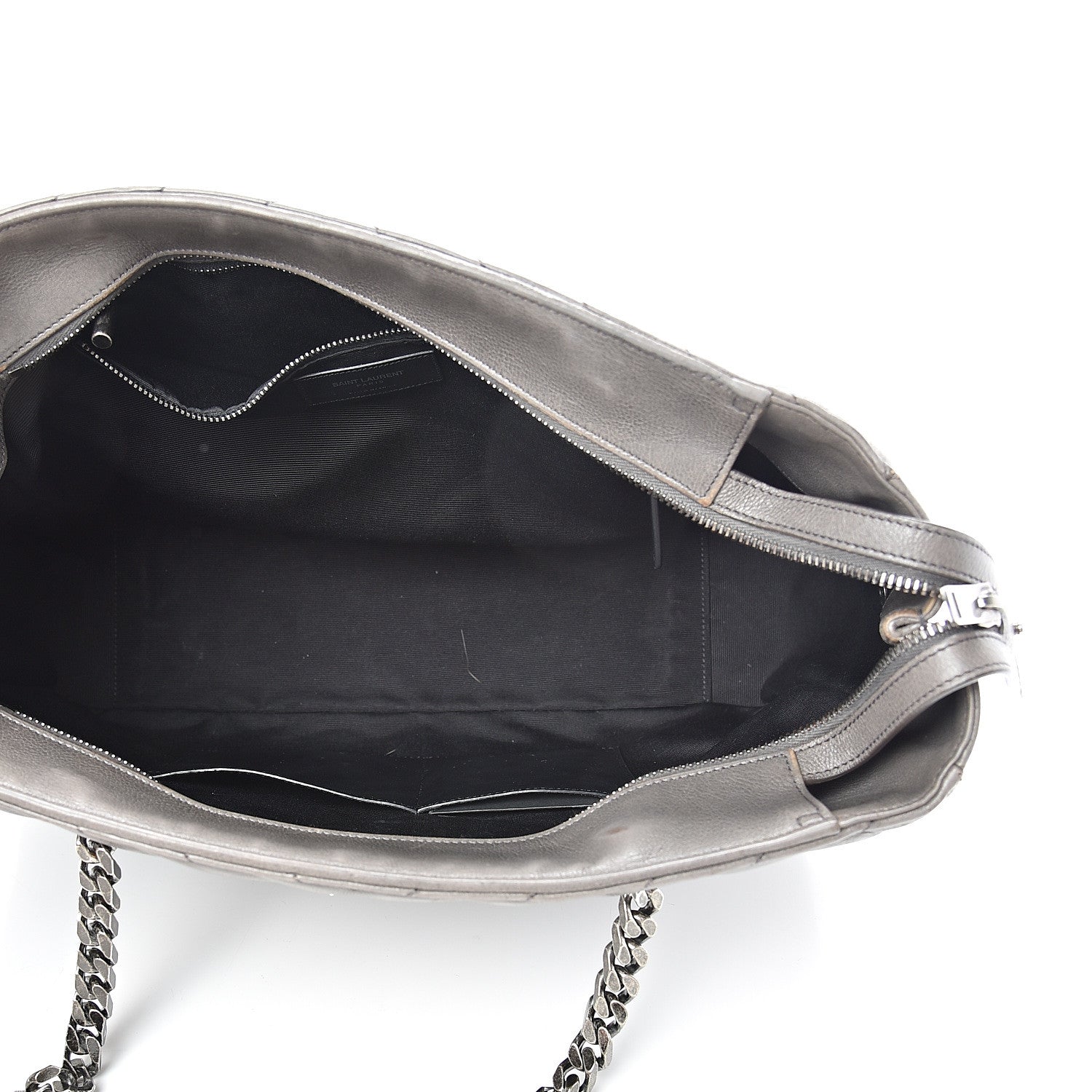 Saint Laurent Sheepskin Matelasse Chevron Large Monogram Shopping Bag Light Coal 4 of 21