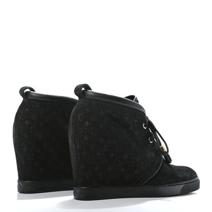 Louis Vuitton Monogram Suede Wedge Ankle Boots 37 Black 4 of 6