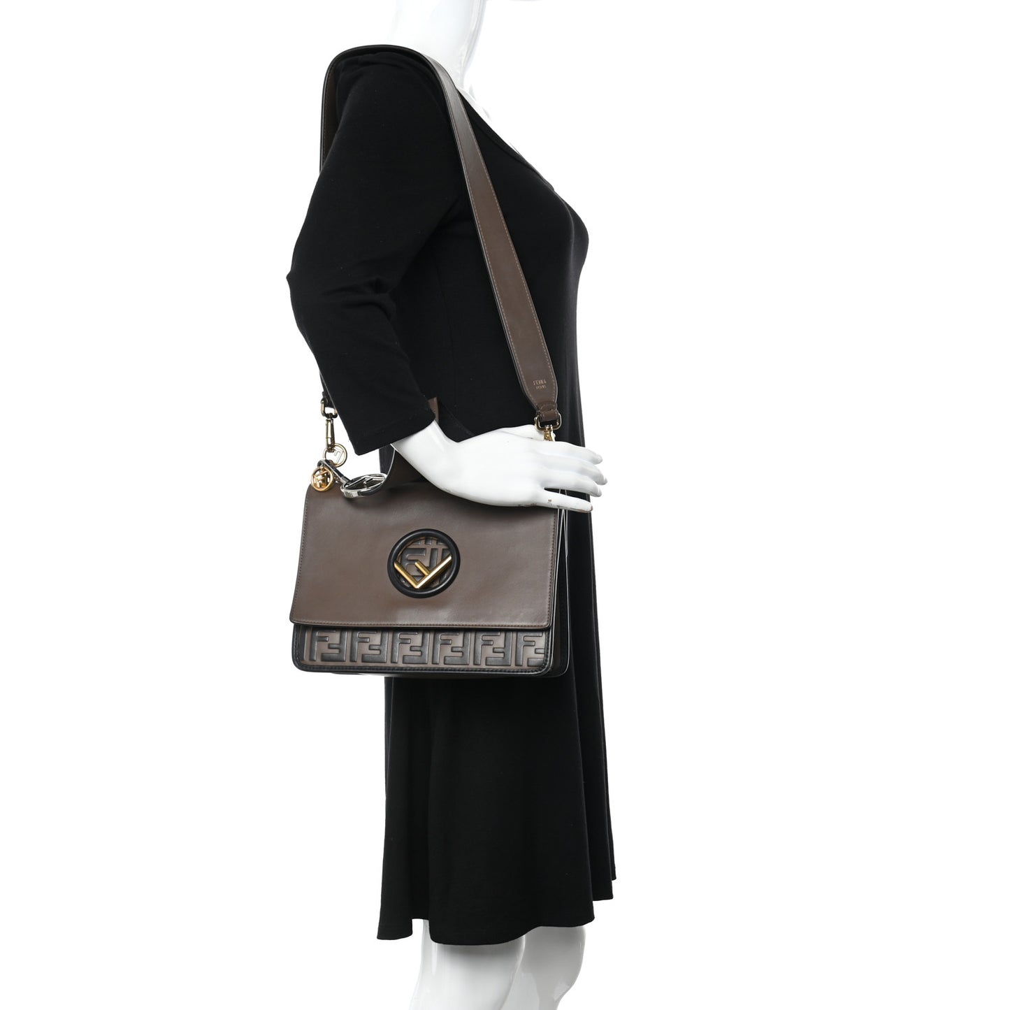 Vitello Century F is Fendi Bi-Color FF 1974 Embossed Kan I Shoulder Bag Maya Black