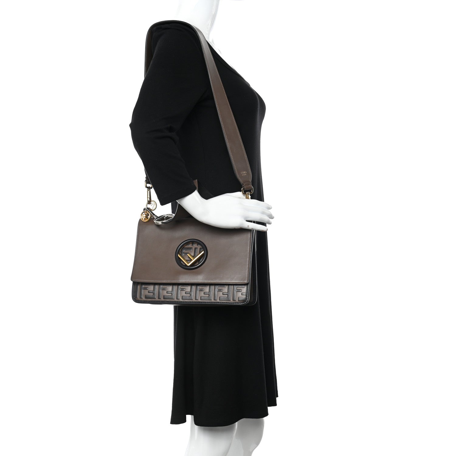 Fendi Vitello Century F is Fendi Bi-Color FF 1974 Embossed Kan I Shoulder Bag Maya Black 2 of 20