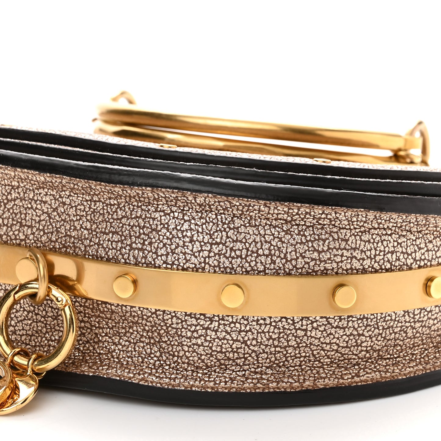 Metallic Calfskin Small Nile Bracelet Minaudiere Bag Gold