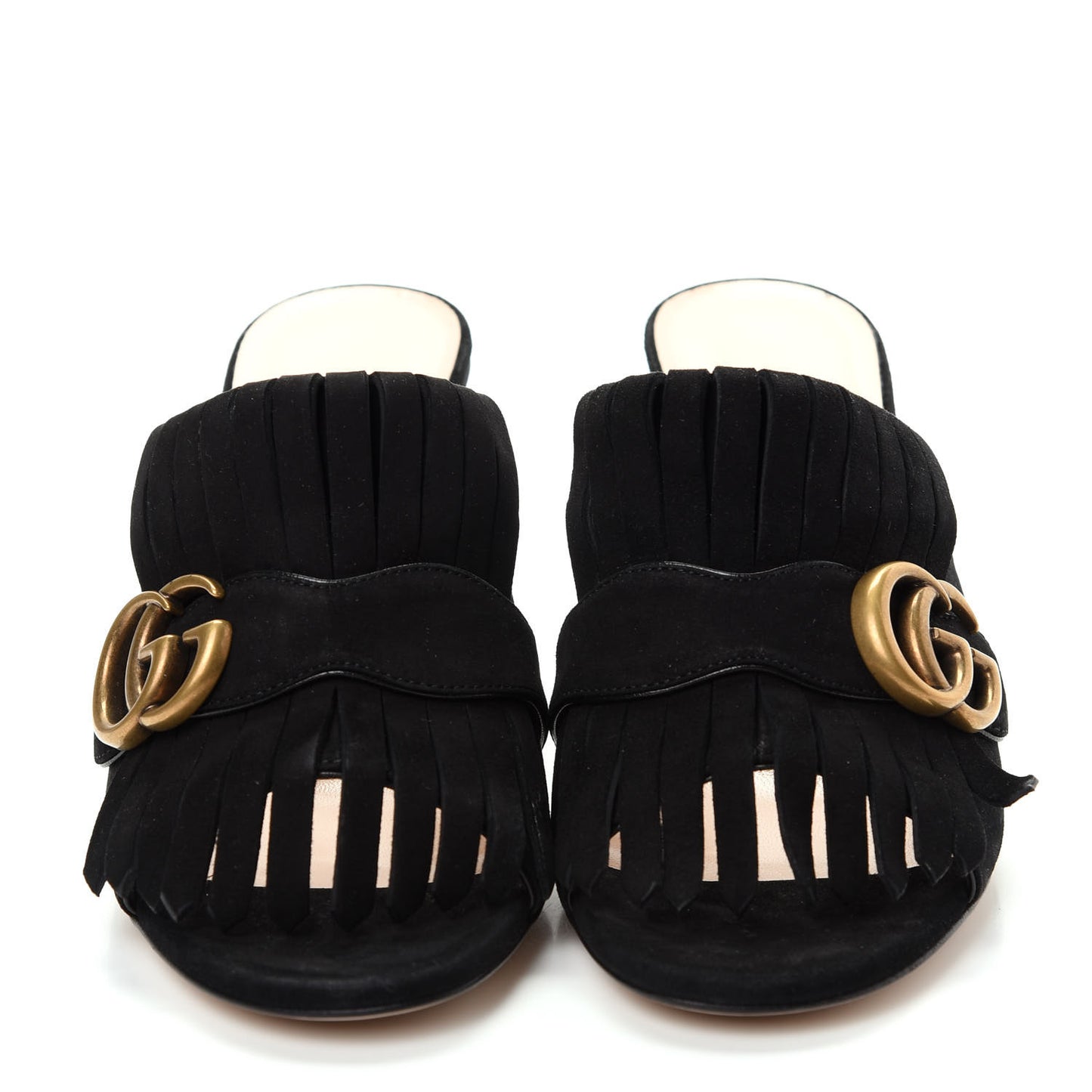 Kid Scamosciato GG Marmont Fringe 75mm Slide Sandals 37 Black