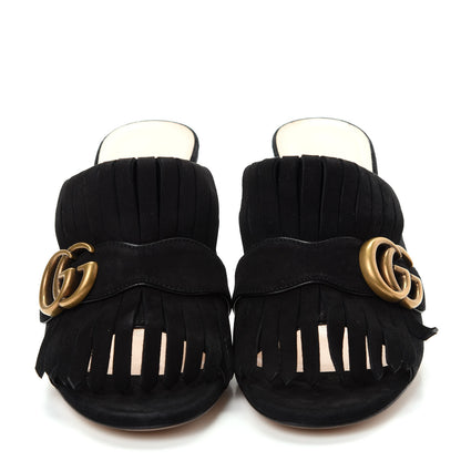 Gucci Kid Scamosciato GG Marmont Fringe 75mm Slide Sandals 37 Black 2 of 10