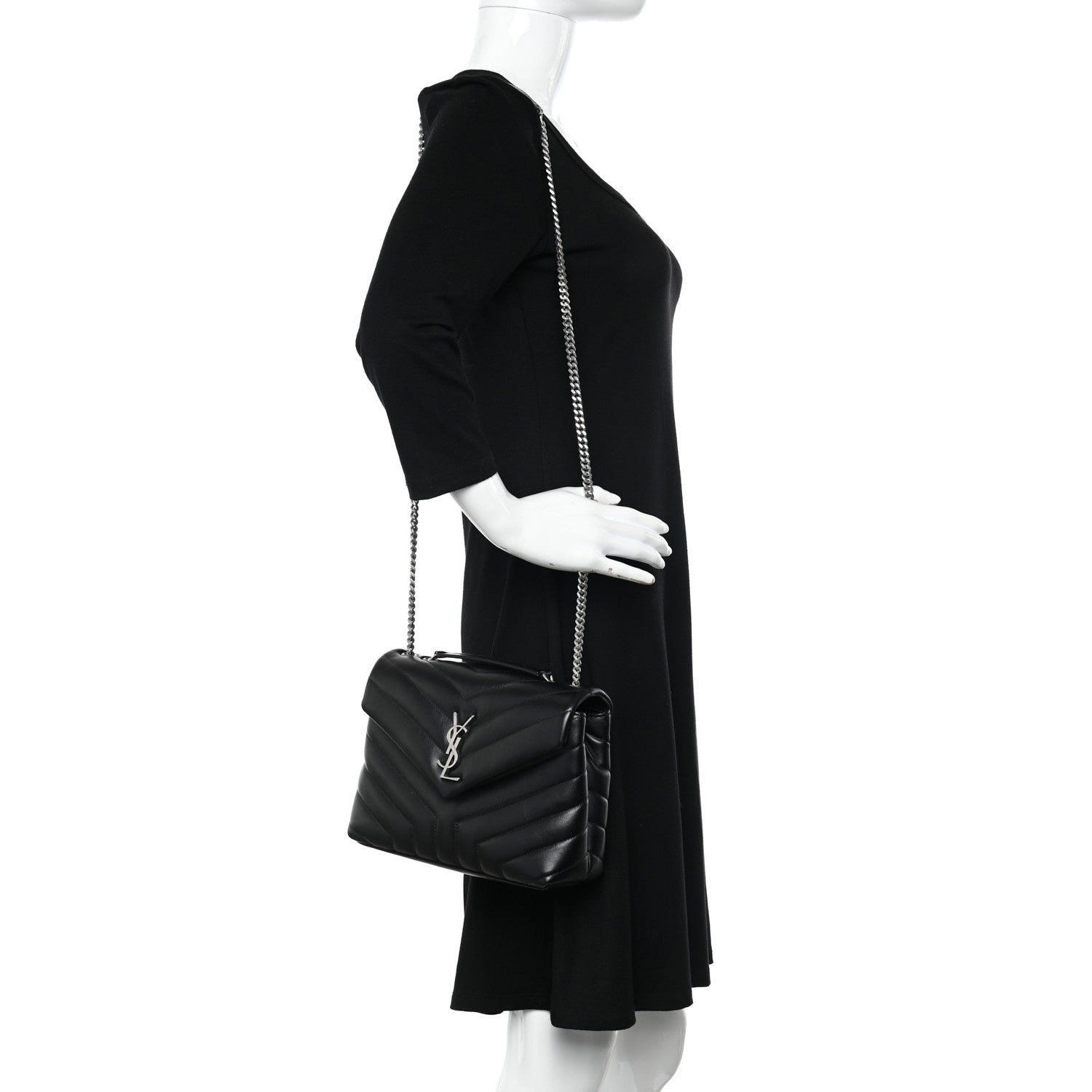 Saint Laurent Calfskin Y Quilted Monogram Small Loulou Chain Satchel Black 2 of 12