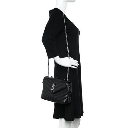 Saint Laurent Calfskin Y Quilted Monogram Small Loulou Chain Satchel Black 2 of 12