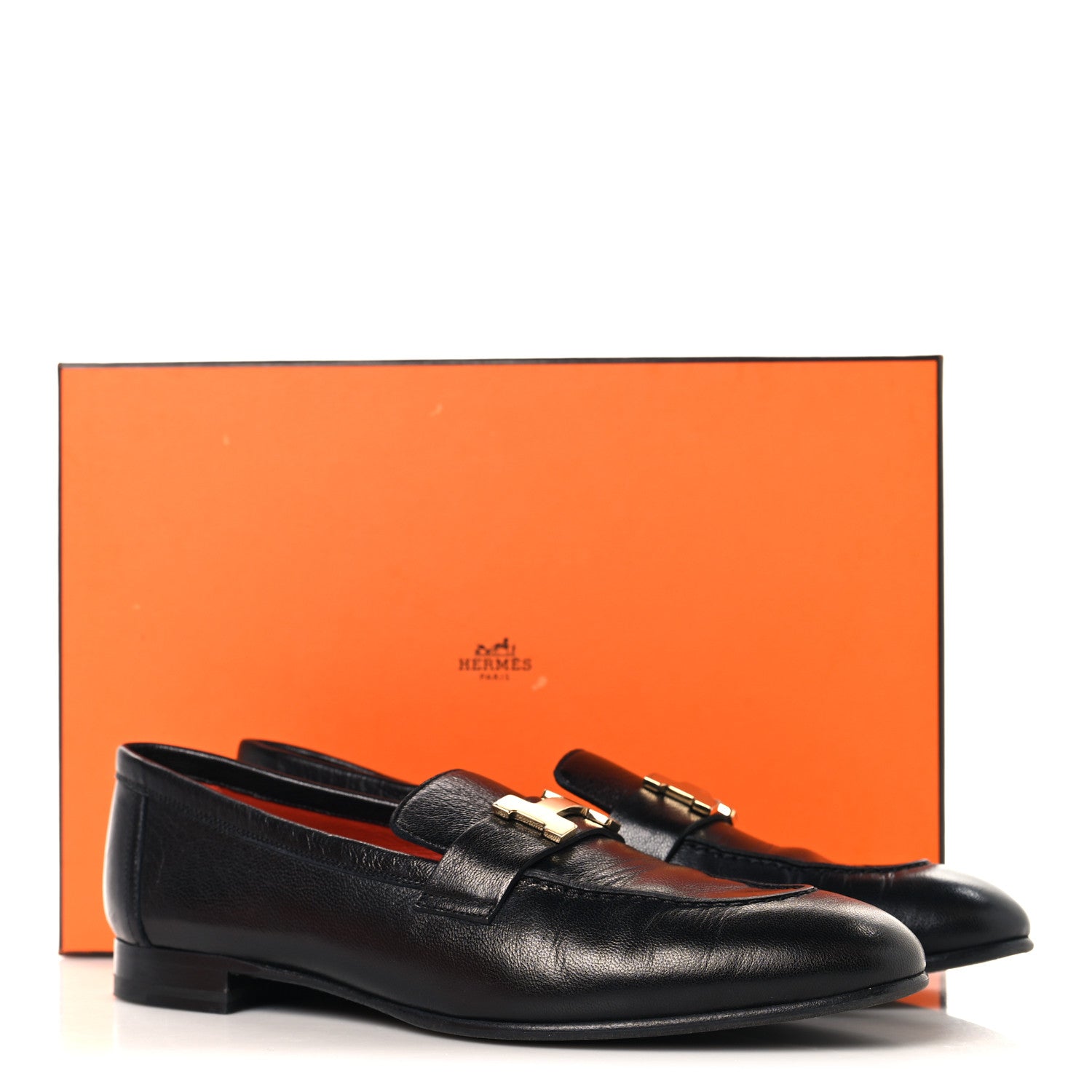 Hermes Goatskin Womens Paris Loafers 38.5 Black 11 of 11