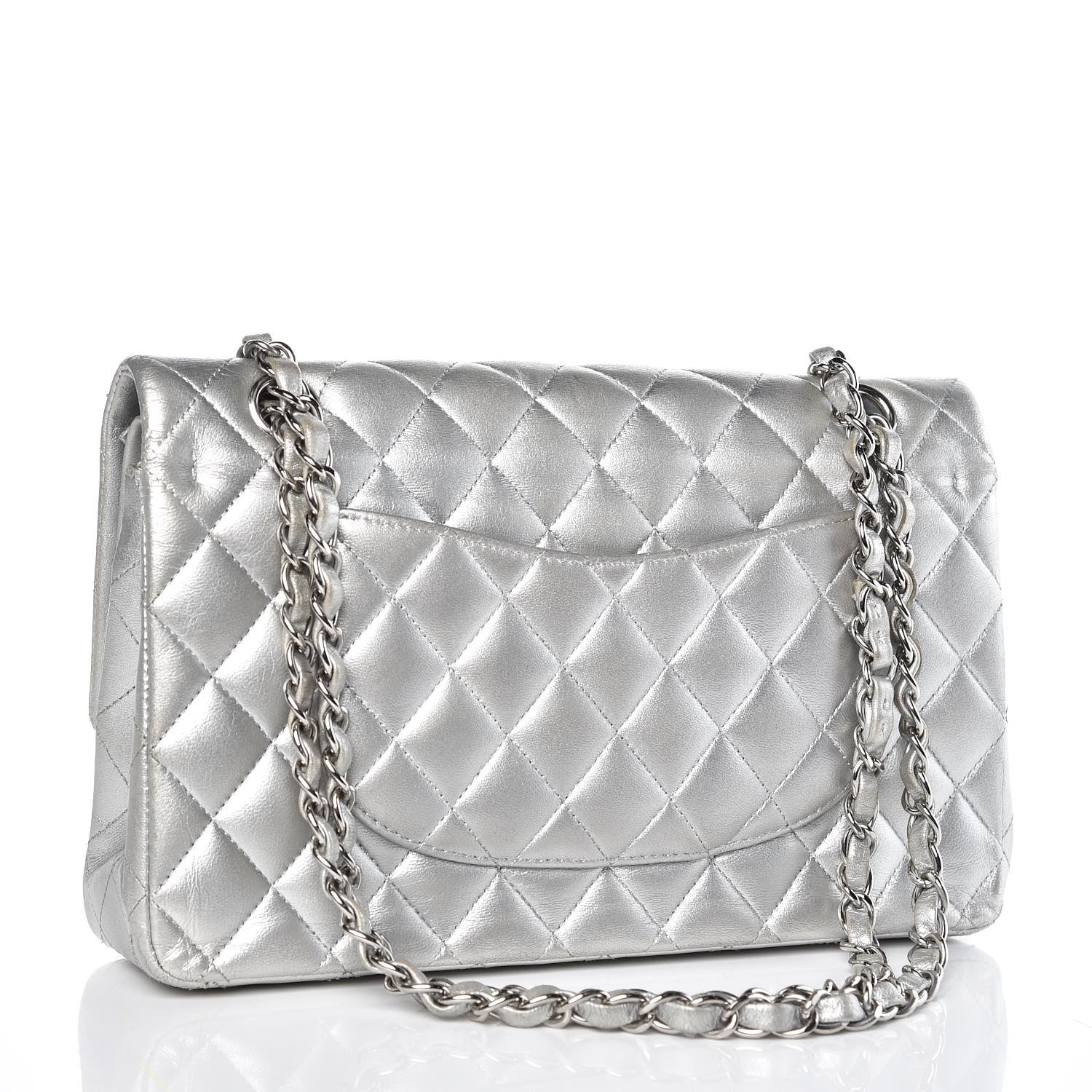 Chanel Metallic Lambskin Quilted Medium Double Flap Silver 3 of 15