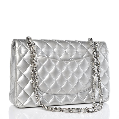 Chanel Metallic Lambskin Quilted Medium Double Flap Silver 3 of 15