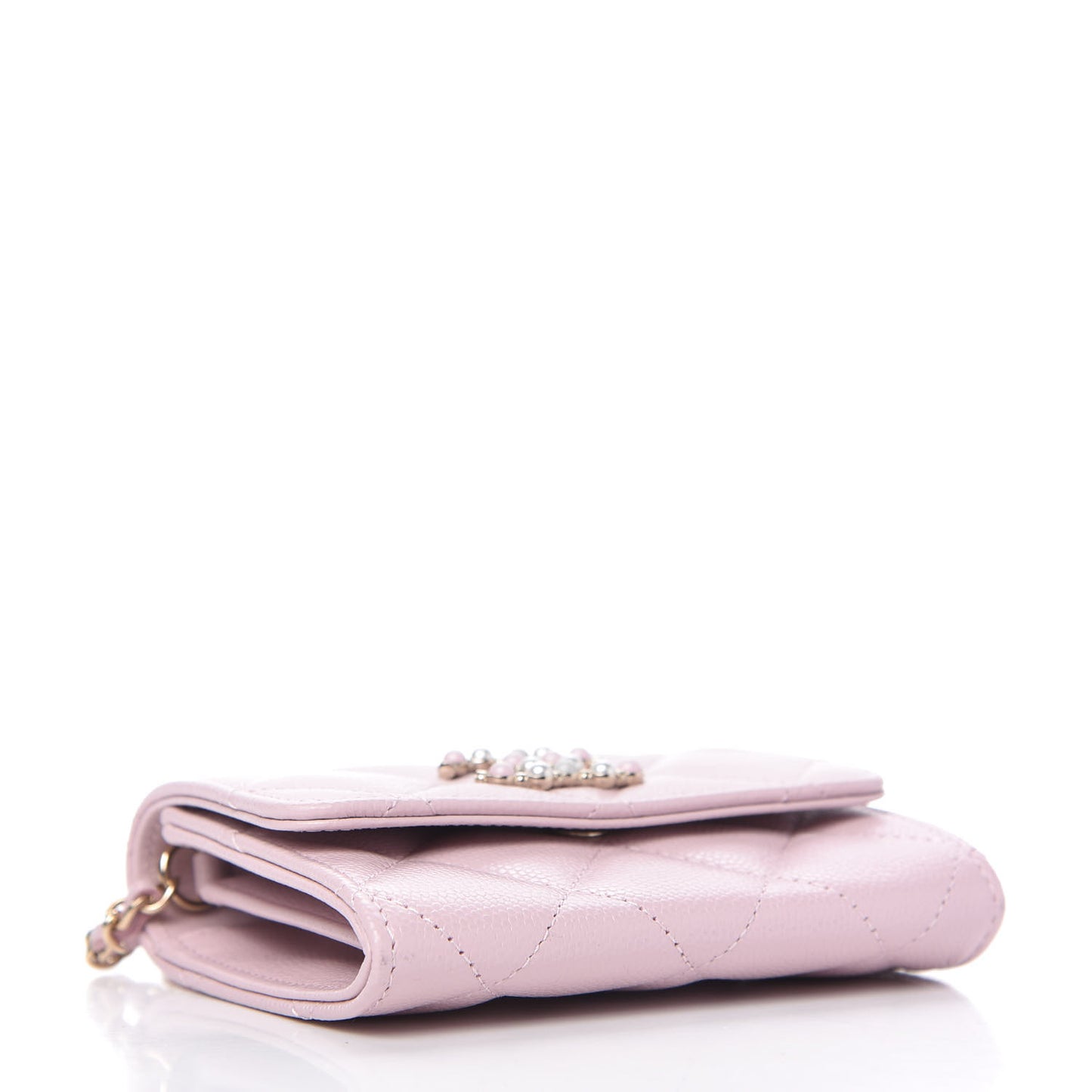 Caviar Quilted Coco Candy Card Holder On Chain Light Pink