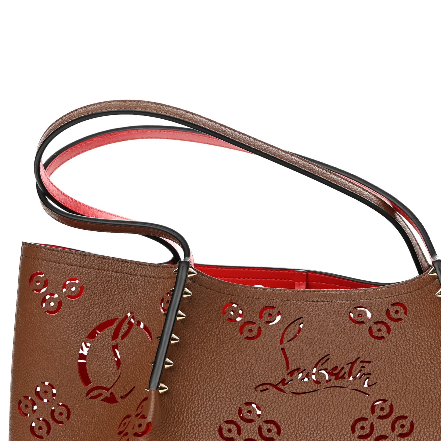 Calfskin Loubinthesky Large Perforated Cabarock Spikes Tote Biscotto