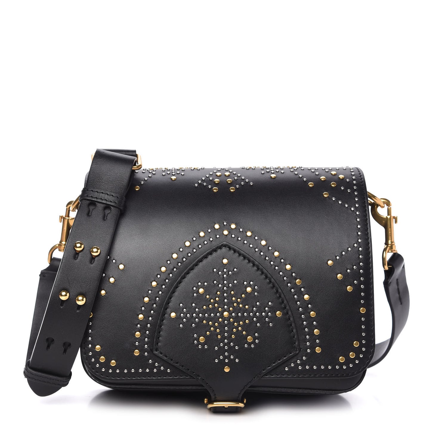 Calfskin Studded Square Satchel Black