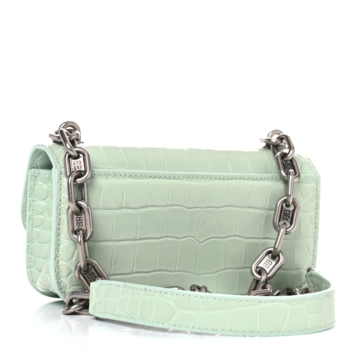 Balenciaga Extra Supple Calfskin Crocodile Embossed Gossip Chain Bag XS Light Green 2 of 8