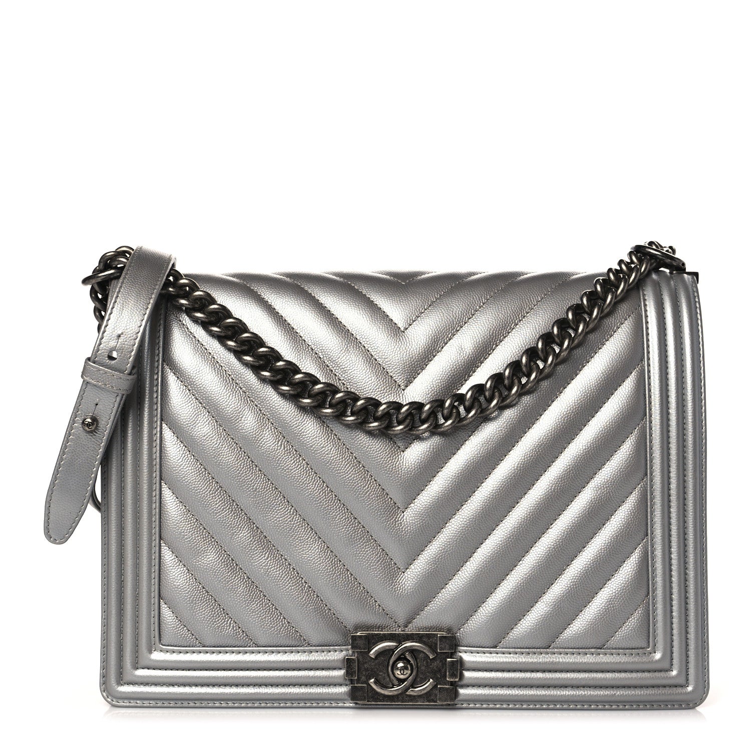 Chanel Caviar Chevron New Medium Boy Flap Silver 1 of 9
