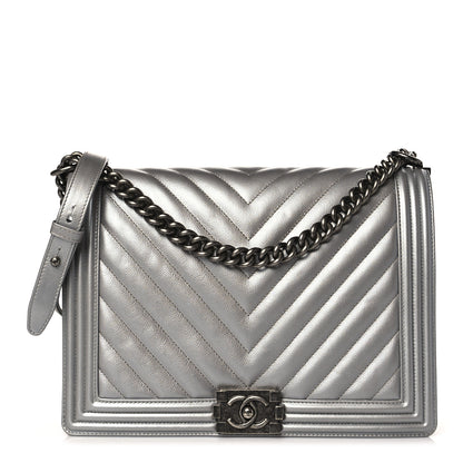 Chanel Caviar Chevron New Medium Boy Flap Silver 1 of 9