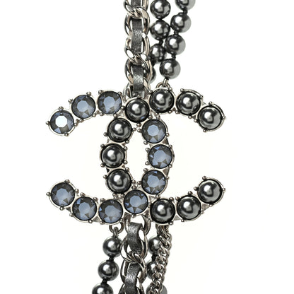 Chanel Crystal Pearl Lambskin CC Multi Strand Necklace Grey Silver 3 of 6