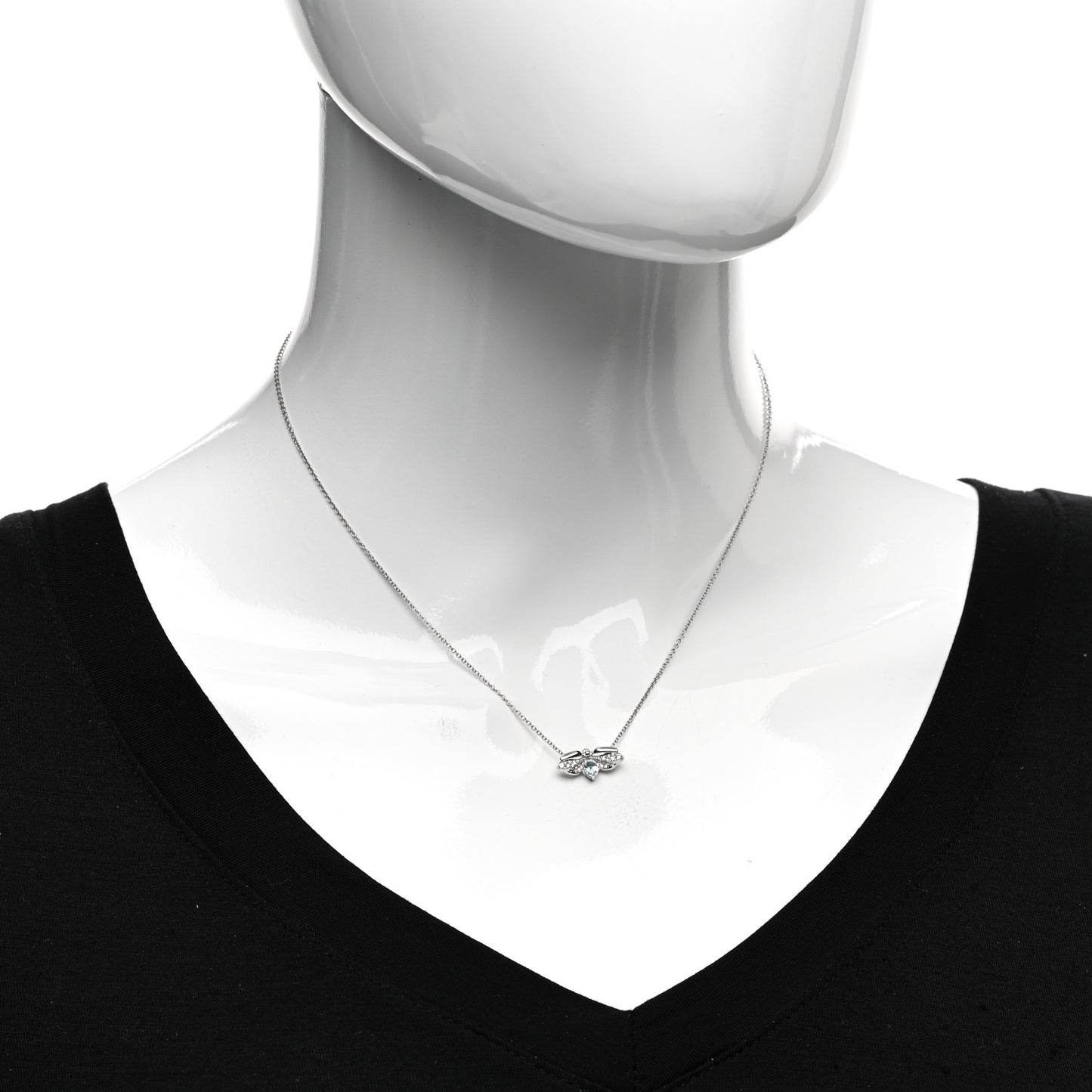 Platinum Diamond Aquamarine Paper Flowers Firefly Pendant Necklace