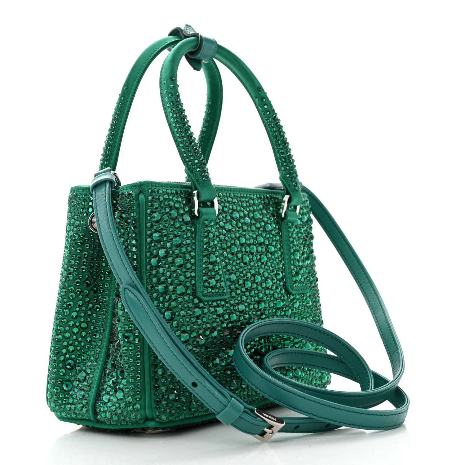 Prada Satin Crystal Mini Galleria Double Zip Tote Mango 2 of 10