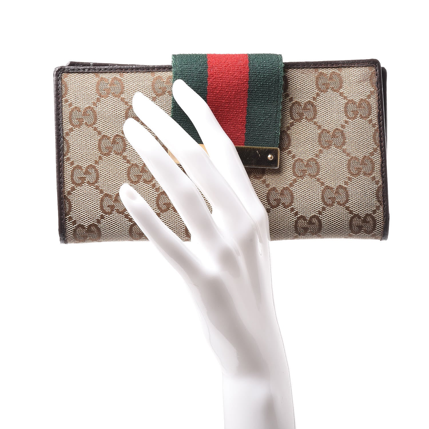 Gucci Monogram Calfskin Ladies Web Continental Wallet Beige Ebony Cocoa 2 of 13