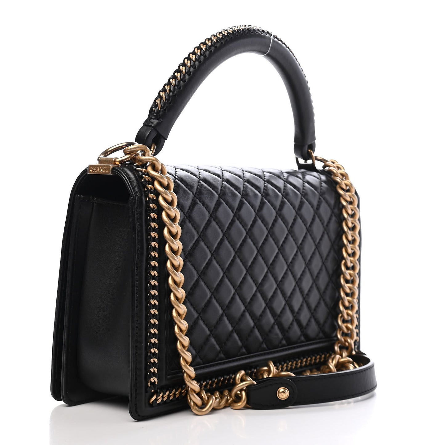 Calfskin Quilted New Medium Boy Top Handle Flap Black