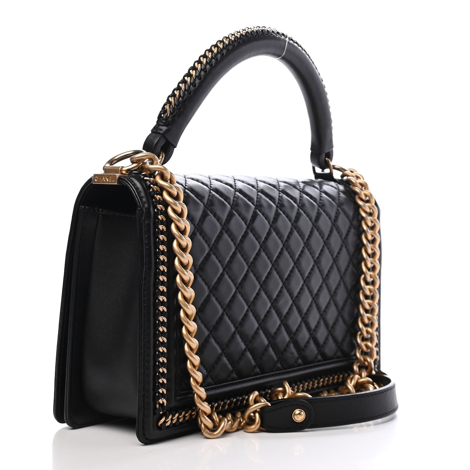 Chanel Calfskin Quilted New Medium Boy Top Handle Flap Black 2 of 9