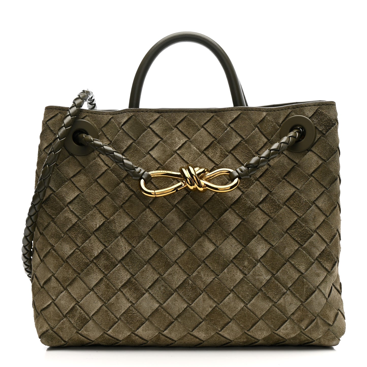 Suede Intrecciato Small Andiamo Shoulder Bag Cypress