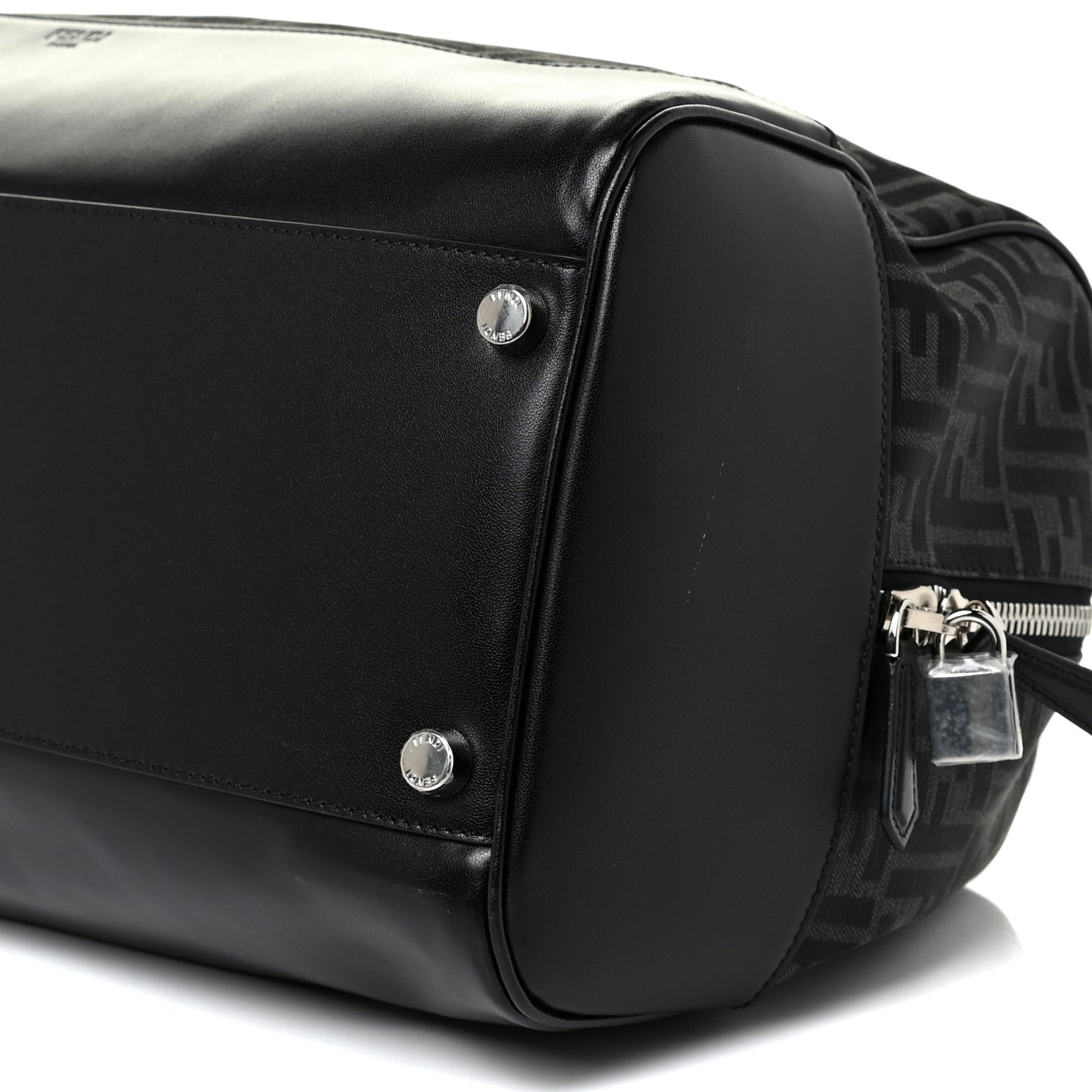 Recycled Fabric Jacquard Vitello Astro FF 1974 Medium Duffle Bag Asfalto Black