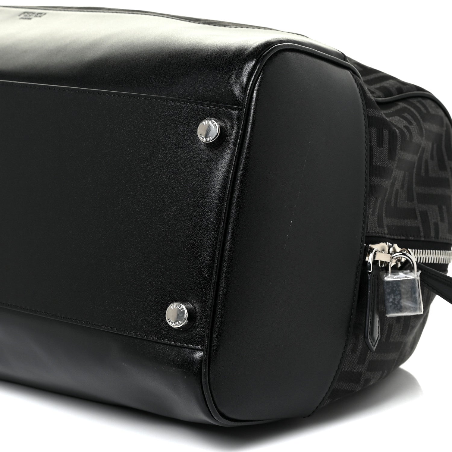 Fendi Recycled Fabric Jacquard Vitello Astro FF 1974 Medium Duffle Bag Asfalto Black 11 of 19