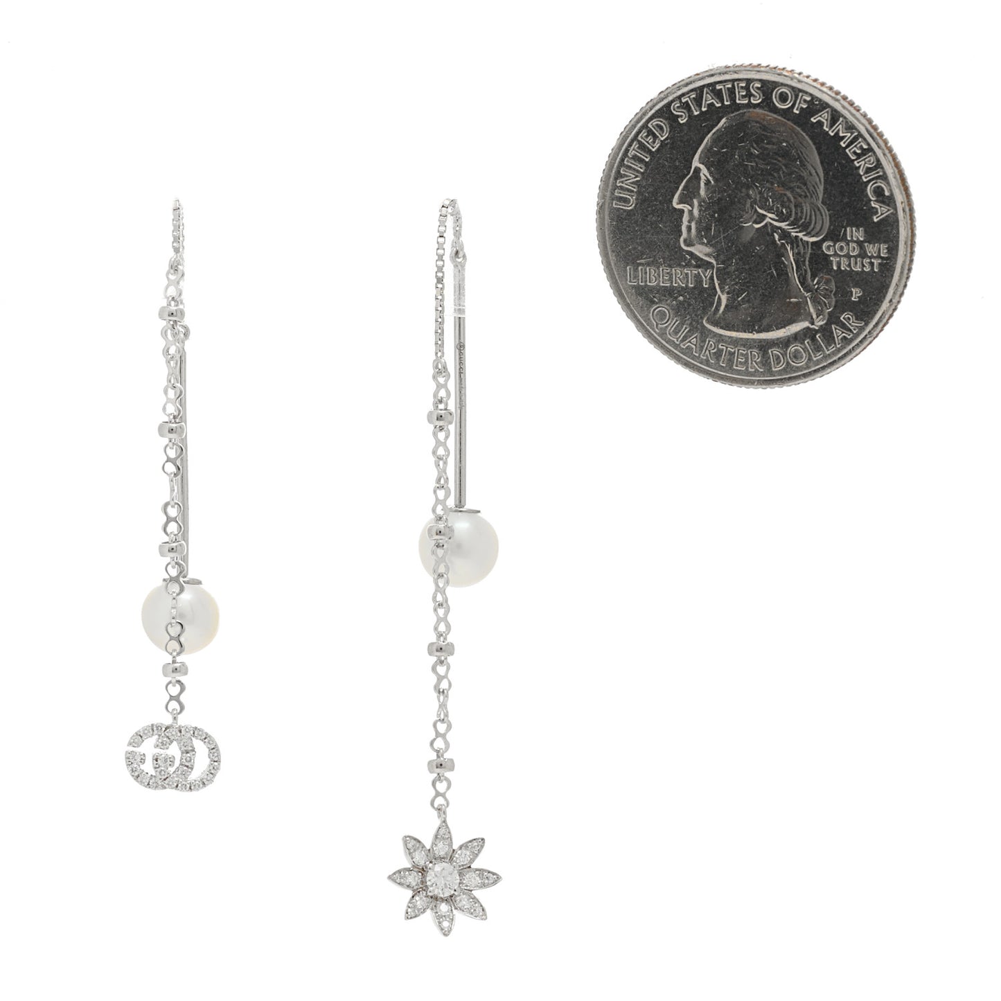 18K White Gold Diamond Flora Drop Earrings