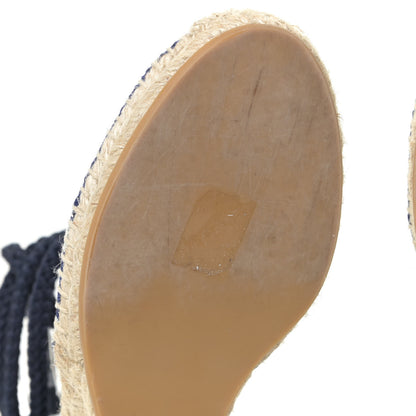 Christian Dior Canvas Embroidered Granville Ankle Tie Espadrille Wedges 40 Indigo Blue 7 of 13
