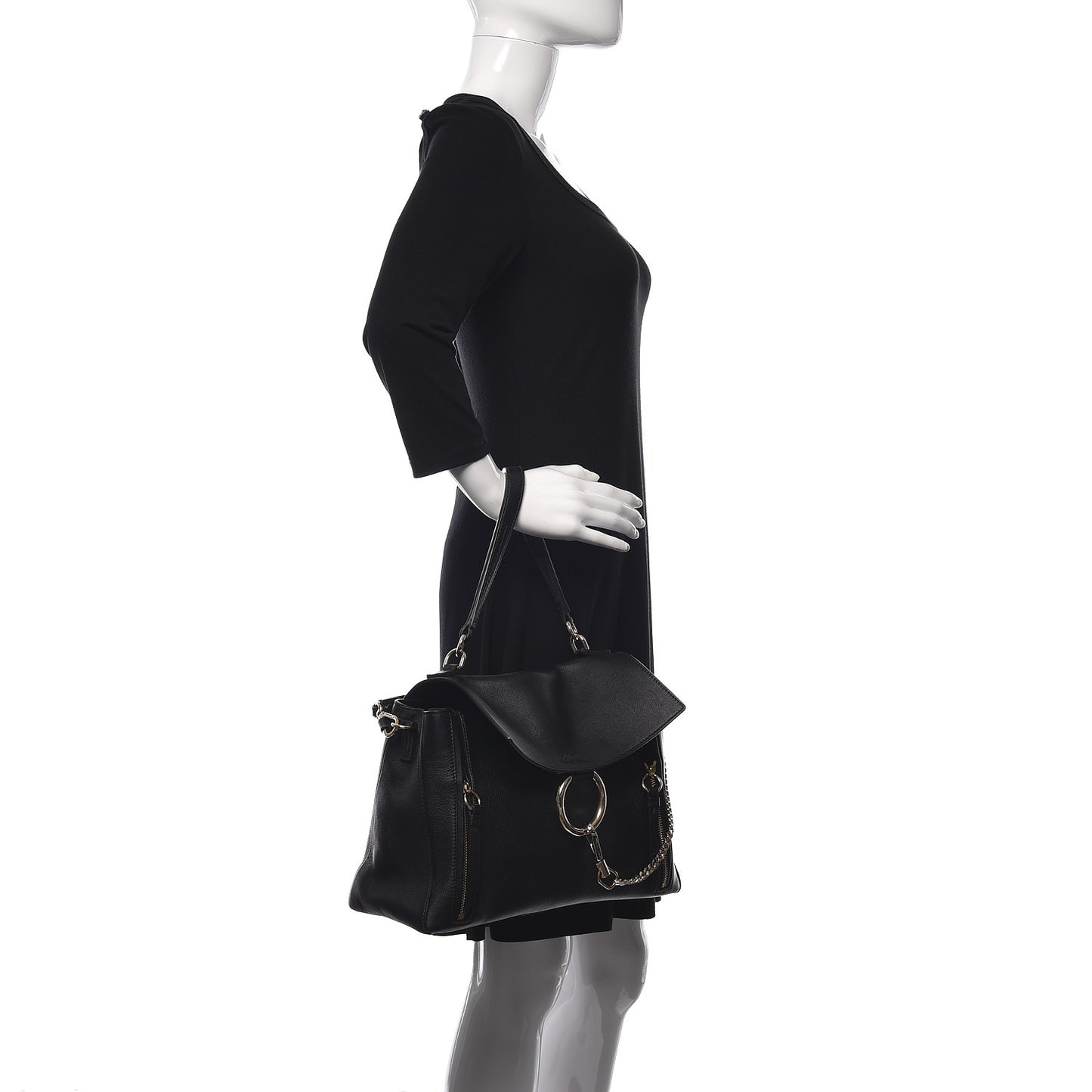 Calfskin Medium Faye Day Shoulder Bag Black