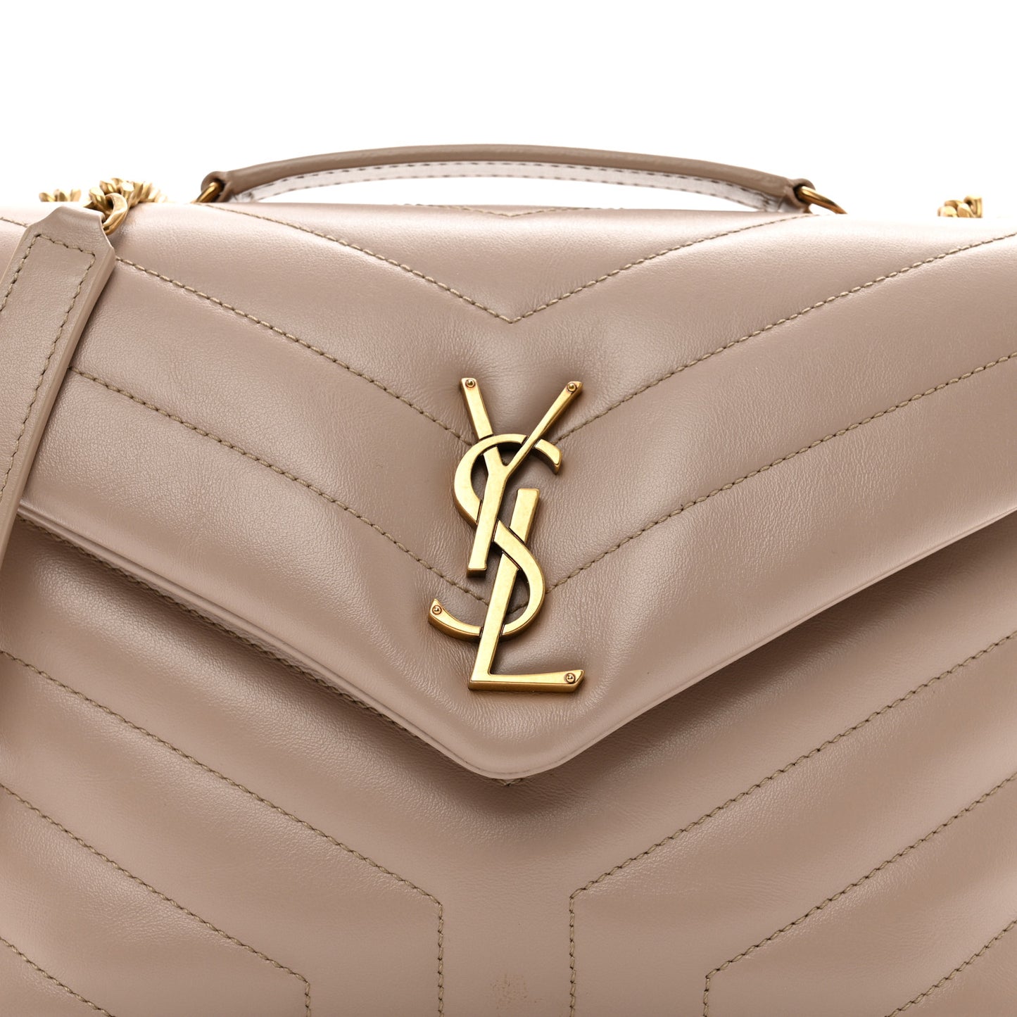 Calfskin Y Quilted Monogram Small Loulou Chain Satchel Light Natural