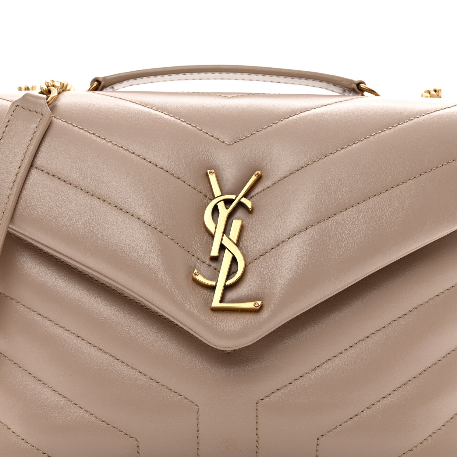 Saint Laurent Calfskin Y Quilted Monogram Small Loulou Chain Satchel Light Natural 8 of 10