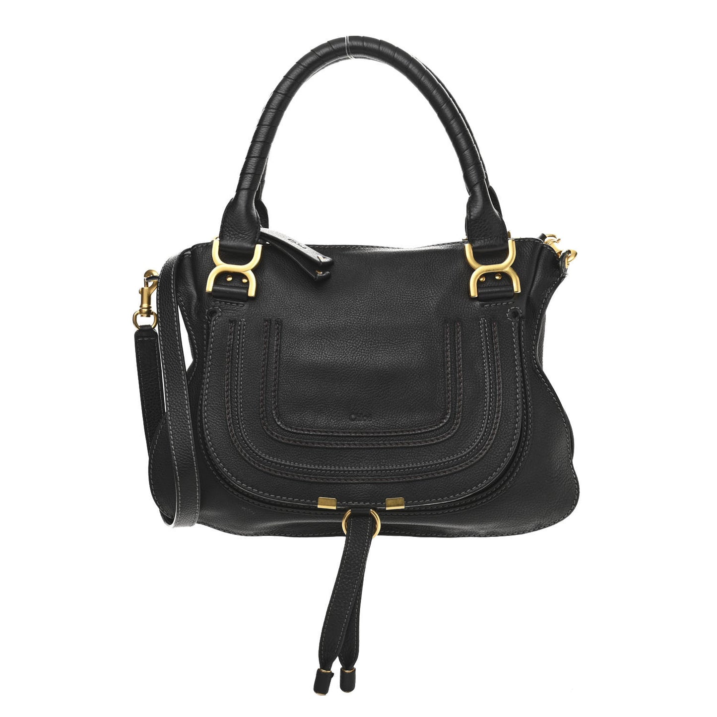 Calfskin Large Marcie Satchel Black