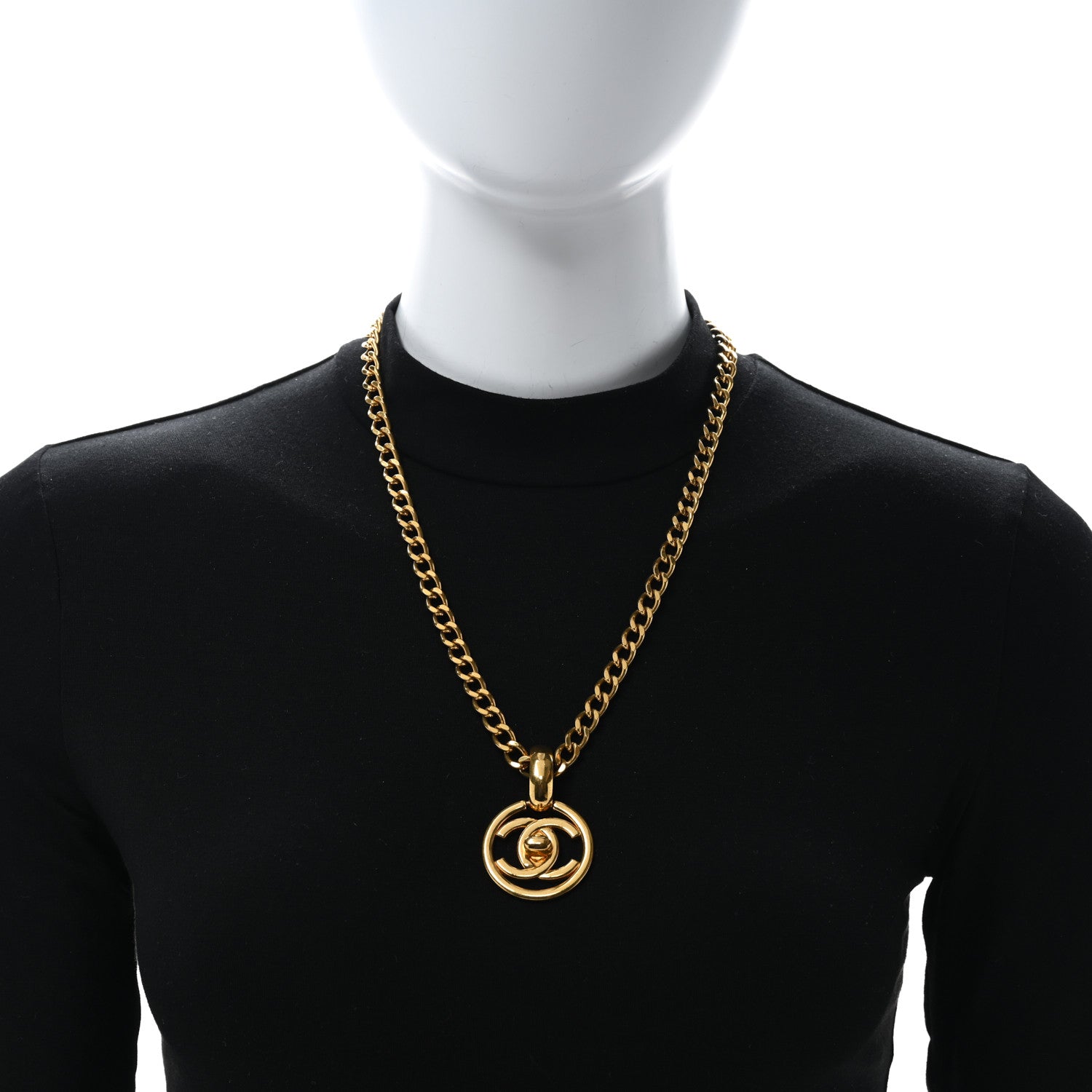 Chanel Chain Link CC Turn Lock Medallion Pendant Necklace Gold 3 of 5