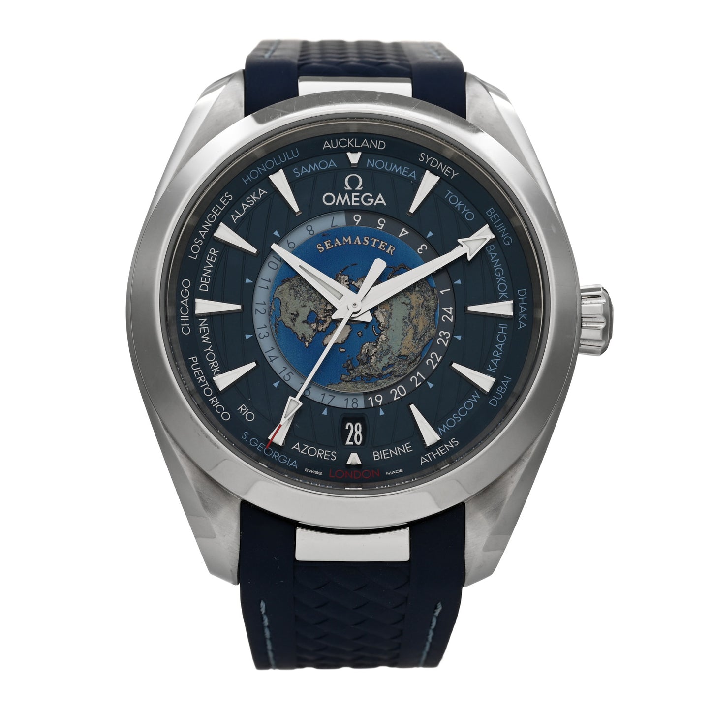 Stainless Steel Rubber 43mm Seamaster Aqua Terra World Time Chronometer Automatic Watch Blue 220.12.43.22.03.001