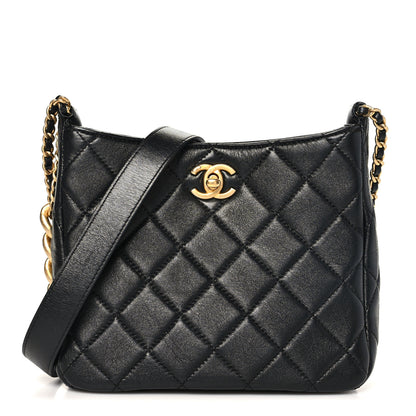 Chanel Shiny Lambskin Quilted CC Hobo Black 1 of 10