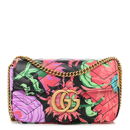 Gucci X KEN SCOTT Calfskin Matelasse Floral Print Super Mini GG Marmont Shoulder Bag Black 1 of 7